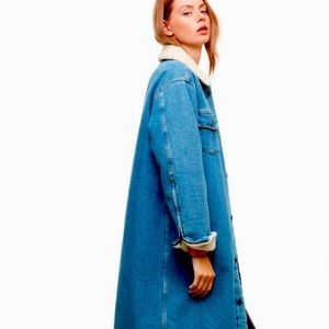 Sherpa lined full length denim jacket